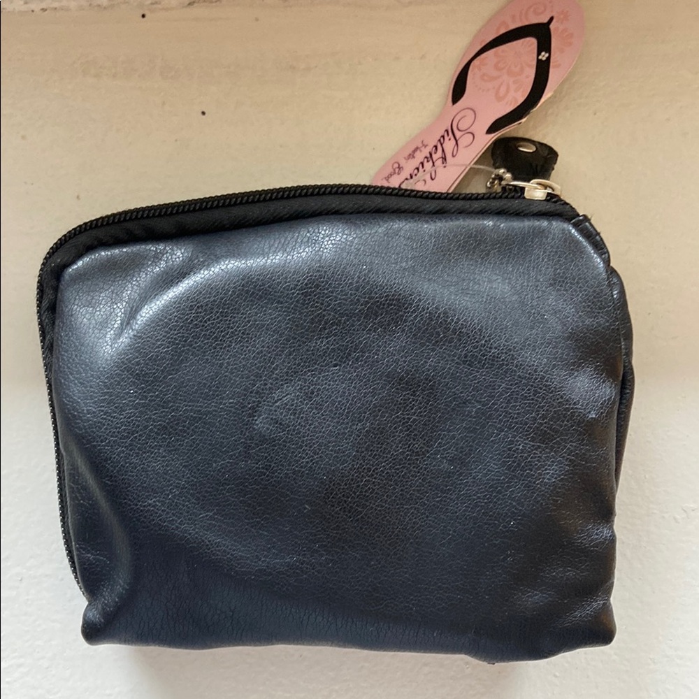 Black Leather Foldable Flip Flops and Pouch